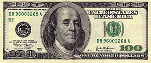 High Resolution Front View of United States One Hundred Dollar Bill Featuring Benjamin Franklin Portrait HD wallpaper