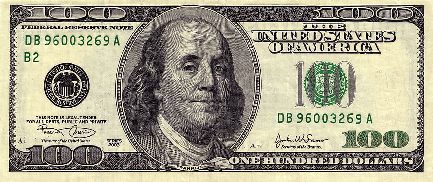 High Resolution Front View of United States One Hundred Dollar Bill Featuring Benjamin Franklin Portrait HD wallpaper