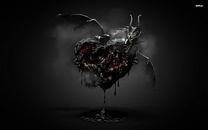 Dark Fantasy Demon Heart with Dragon Wings and Horns HD wallpaper