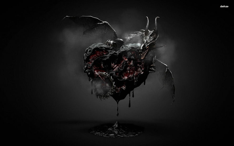Dark Fantasy Demon Heart with Dragon Wings and Horns HD wallpaper