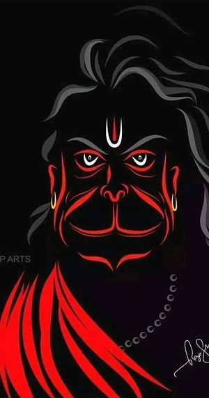Hindu God Hanuman Digital Art Portrait With Red Glowing Lines And Black Background, Jai Hanuman. Lord hanuman , Hanuman , Hanuman ji, Hanuman Black HD phone wallpaper