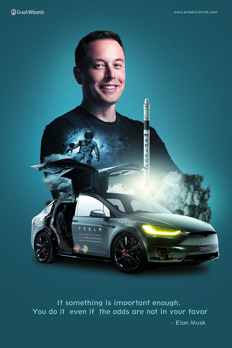 Elon Musk with Tesla Model X and SpaceX Rocket Wallpaper HD phone wallpaper