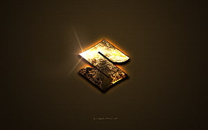 Gleaming Golden Suzuki Emblem on Dark Textured Metal Surface HD wallpaper
