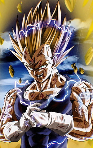 Majin Vegeta Super Saiyan 3 with Lightning Aura and Battle Wounds HD phone wallpaper