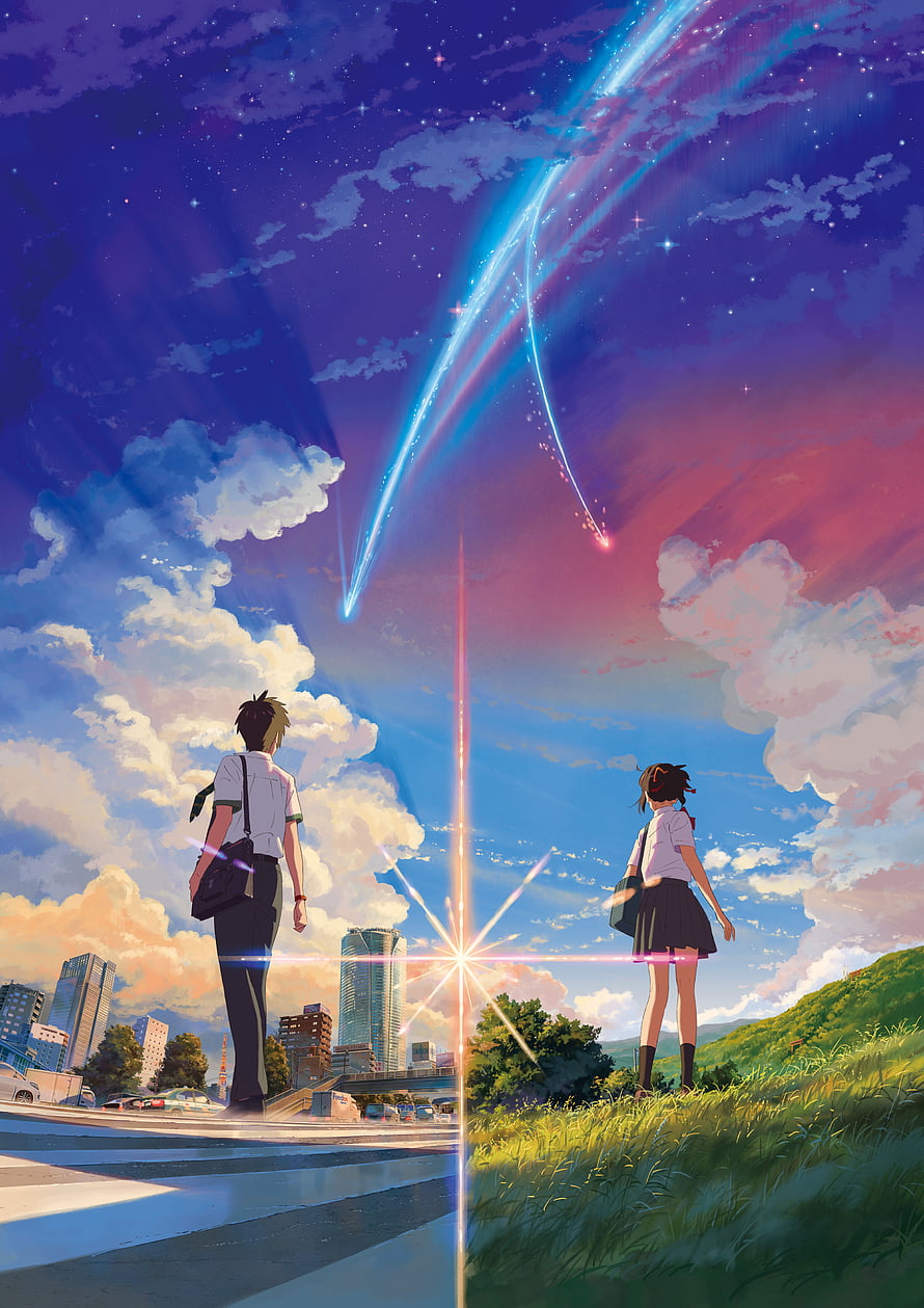 Your Name Anime Wallpaper - Taki and Mitsuha Watching the Comet Split in the Sky HD phone wallpaper