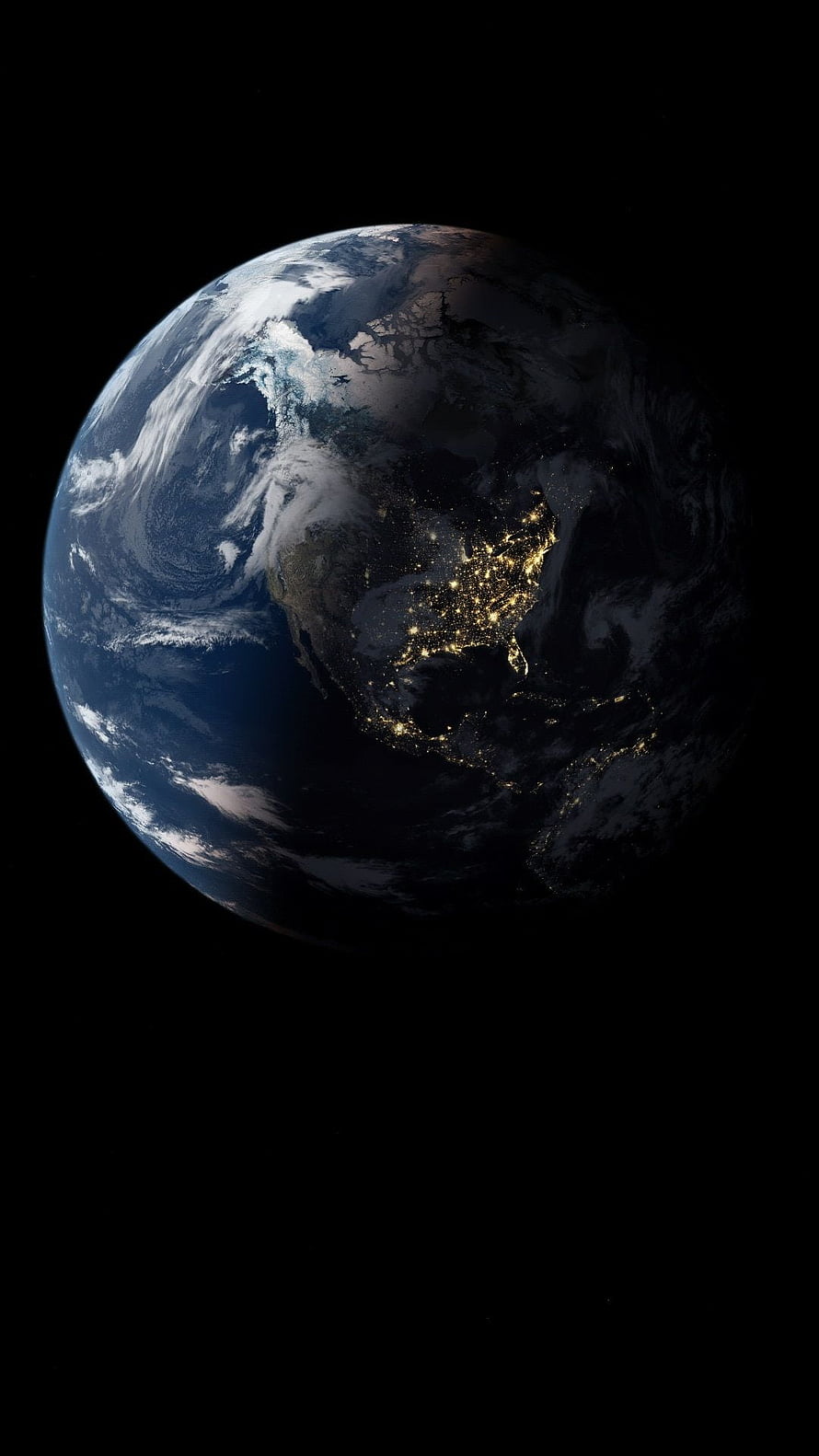 Planet Earth at Night View from Space with City Lights and Clouds HD phone wallpaper