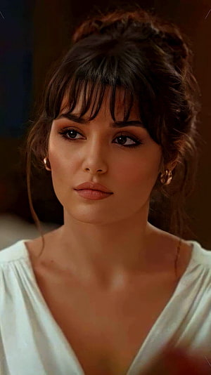 Hande Erçel Portrait in White Top with Soft Warm Lighting and Natural Makeup HD phone wallpaper