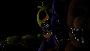 Five Nights at Freddy's 2 Nightmare Animatronics in Dark Horror Scene HD wallpaper