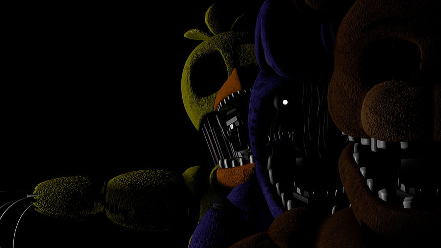 Five Nights at Freddy's 2 Nightmare Animatronics in Dark Horror Scene HD wallpaper