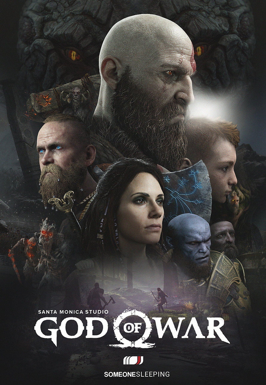 God of War Ragnarok Official Character Poster Featuring Kratos, Atreus, Freya, and Baldur HD phone wallpaper