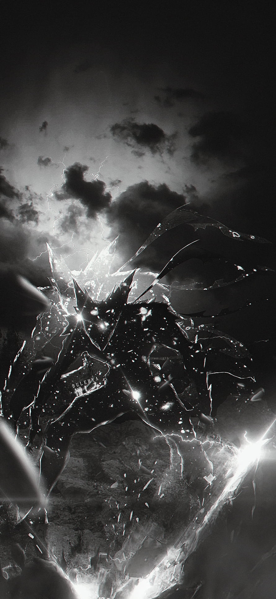 Dark Fantasy Dragon Silhouette With Lightning And Shattered Glass Effect HD phone wallpaper