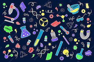 Colorful Science Laboratory Icons And Educational Elements On Dark Background HD wallpaper