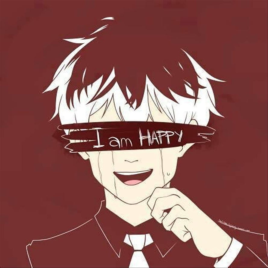 Anime Boy With I Am Happy Text Over Eyes And Tears HD phone wallpaper
