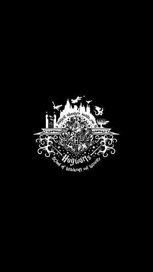 Hogwarts School of Witchcraft and Wizardry Emblem on Black Background HD phone wallpaper