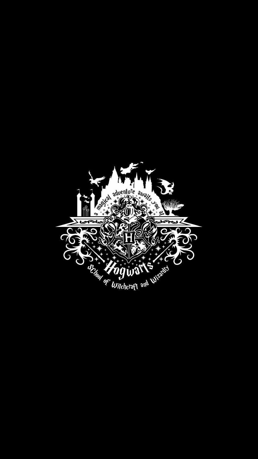 Hogwarts School of Witchcraft and Wizardry Emblem on Black Background HD phone wallpaper