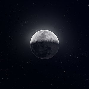 Realistic Half-Illuminated Moon in Deep Space with Starry Background HD phone wallpaper