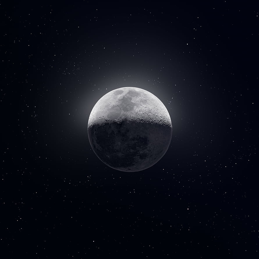 Realistic Half-Illuminated Moon in Deep Space with Starry Background HD phone wallpaper