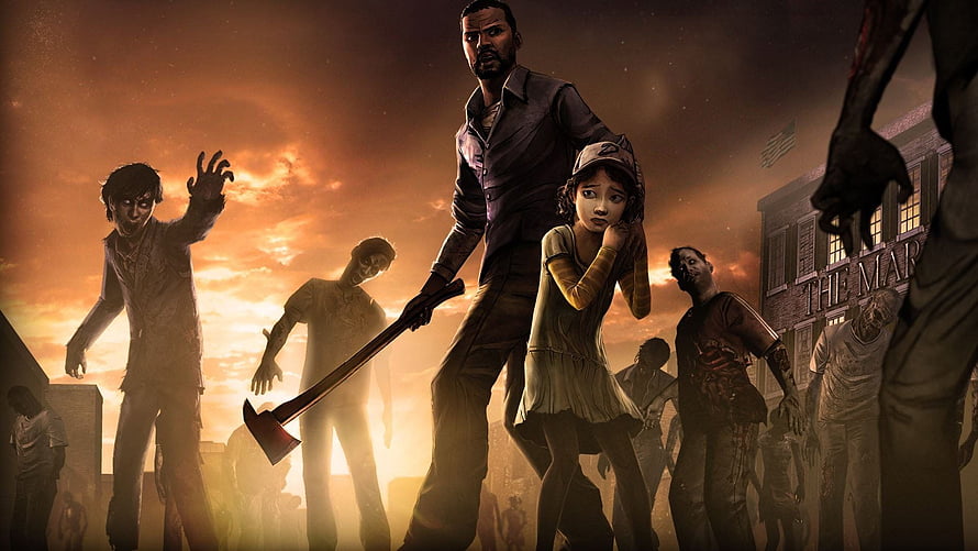 The Walking Dead Video Game Artwork Featuring Father and Daughter Survivors HD wallpaper
