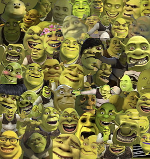 Shrek Meme Collage Featuring Multiple Expressions and Character Variations HD phone wallpaper