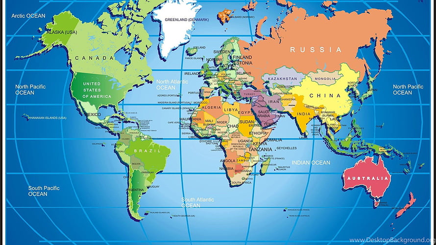 Colorful Political World Map with Country Borders and Ocean Labels HD wallpaper
