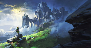 The Legend of Zelda: Breath of the Wild Concept Art of a Hero Gazing at Ancient Ruins HD wallpaper