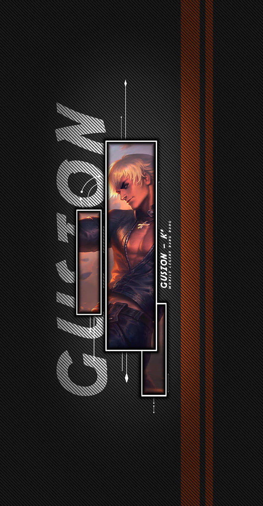 Gusion K from Mobile Legends Bang Bang in a dark cinematic portrait with orange accents and geometric frame design HD phone wallpaper