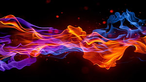 Vibrant Abstract Flame Waves in Purple Orange and Blue on Black Background HD wallpaper