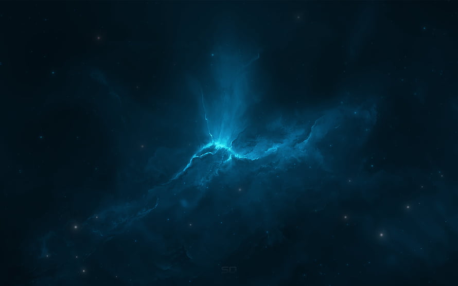 Mystical Blue Nebula and Starry Space Background HD wallpaper