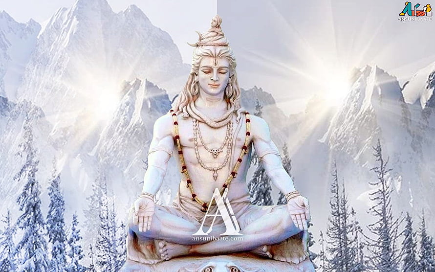 Lord Shiva Meditating in Snowy Himalayan Mountains with Divine Light HD wallpaper