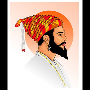 Portrait of a man wearing a traditional Rajasthani turban with a pearl necklace and earring, Shivaji Maharaj, Op, art, vector HD phone wallpaper