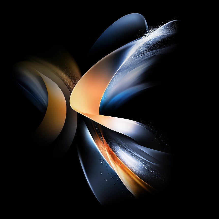 Abstract Fluid Art Wallpaper With Glowing Orange And Blue Ribbons On Black Background HD phone wallpaper