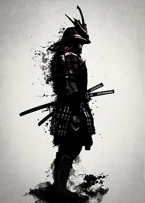 Ink Splatter Samurai Warrior with Katana and Traditional Armor HD phone wallpaper