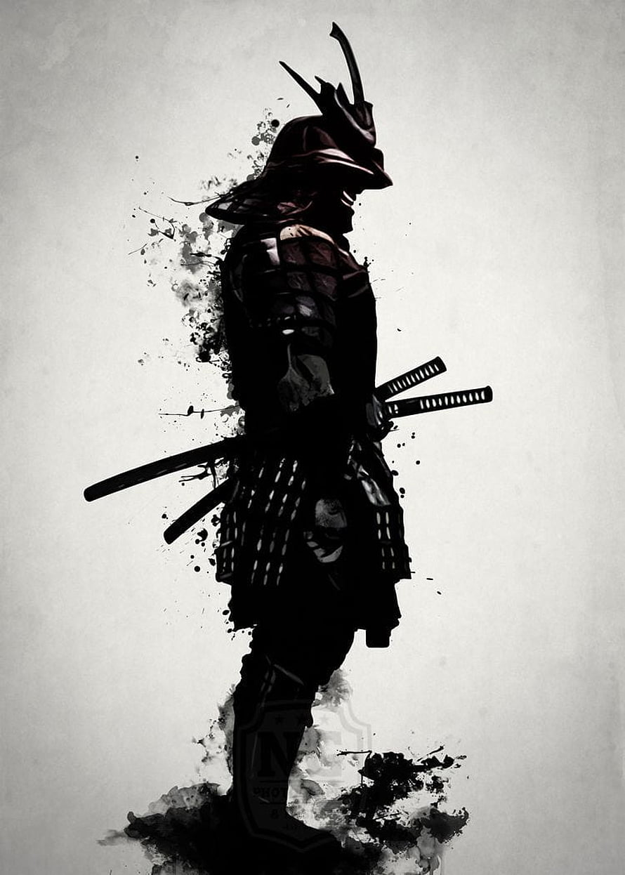 Ink Splatter Samurai Warrior with Katana and Traditional Armor HD phone wallpaper