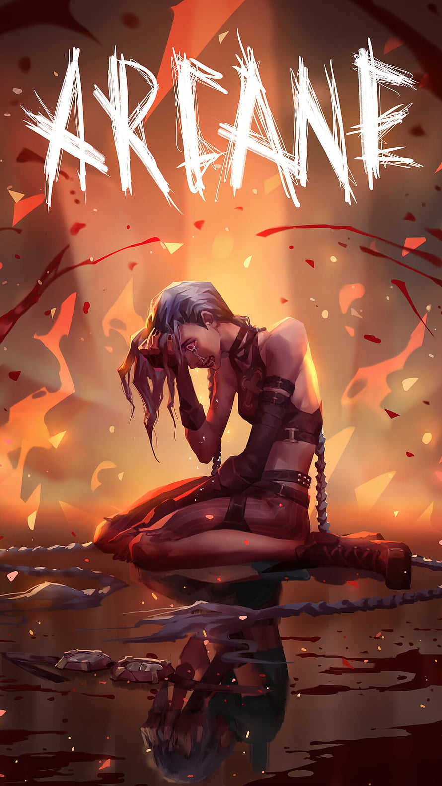 Arcane Jinx Crying in Embers and Reflections HD phone wallpaper