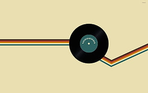 Retro Vinyl Record Rolling on Colorful Stripes Minimalist Music Wallpaper HD wallpaper