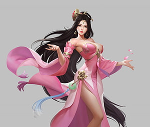 Liang Xiaoyi Fantasy Character in Flowing Pink Hanfu with Jade Ornament HD wallpaper