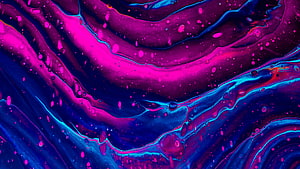 Vibrant Neon Pink and Blue Liquid Abstract Art with Flowing Waves and Bubbles HD wallpaper