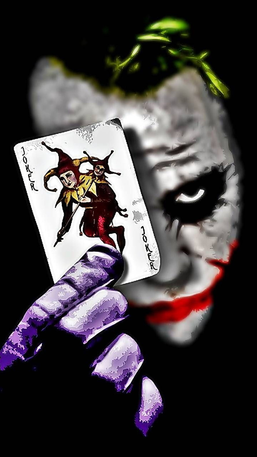 Joker Playing Card Artwork with Purple Glove and Green Hair HD phone wallpaper