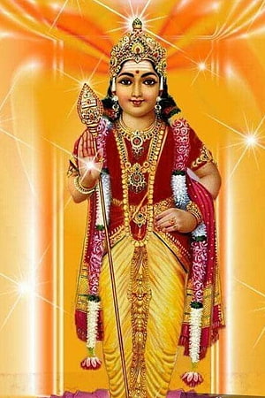 Murugan God in Traditional Attire Holding Vel with Radiant Golden Background HD phone wallpaper