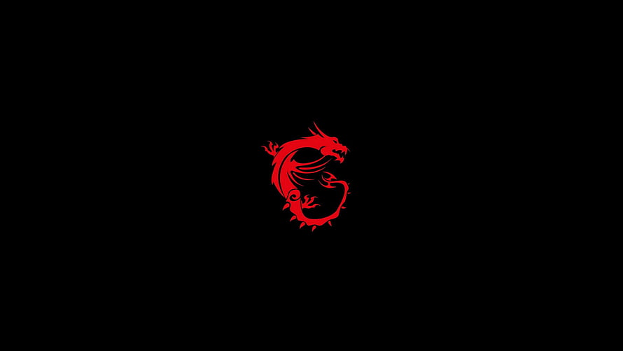 MSI Dragon Logo Minimalist Red Emblem on Black Background HD wallpaper