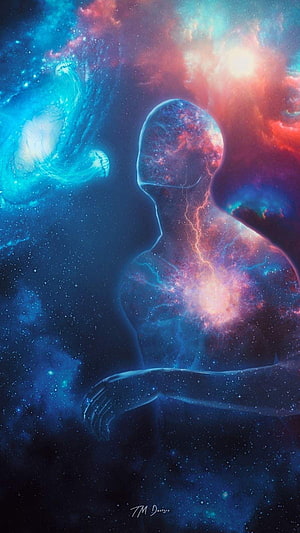 Translucent Human Silhouette Filled with Vibrant Cosmic Nebula and Starlight, Dope art, Spiritual Art HD phone wallpaper