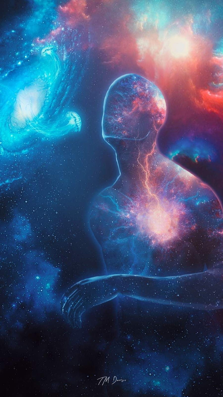 Translucent Human Silhouette Filled with Vibrant Cosmic Nebula and Starlight, Dope art, Spiritual Art HD phone wallpaper