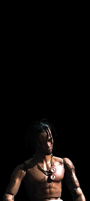 Travis Scott Rodeo Era Dark Portrait with Gold Chain and Tattoos HD phone wallpaper