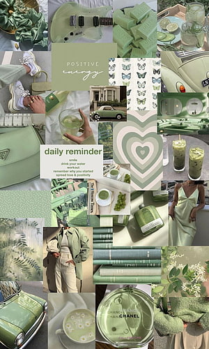 Green Aesthetic Mood Board Featuring Fashion, Cars, Perfume, and Nature HD phone wallpaper