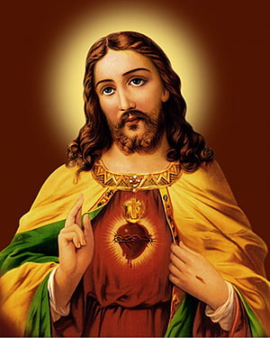 Sacred Heart of Jesus Religious Art Portrait with Halo and Golden Robes HD phone wallpaper