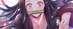Kamado Nezuko from Demon Slayer with bamboo mouth stopper in pink kimono HD wallpaper