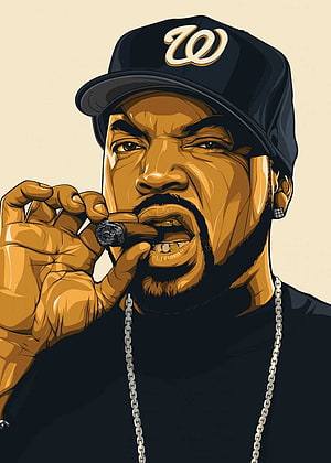 Ice Cube Digital Portrait Wearing Washington Nationals Cap and Smoking a Cigar HD phone wallpaper