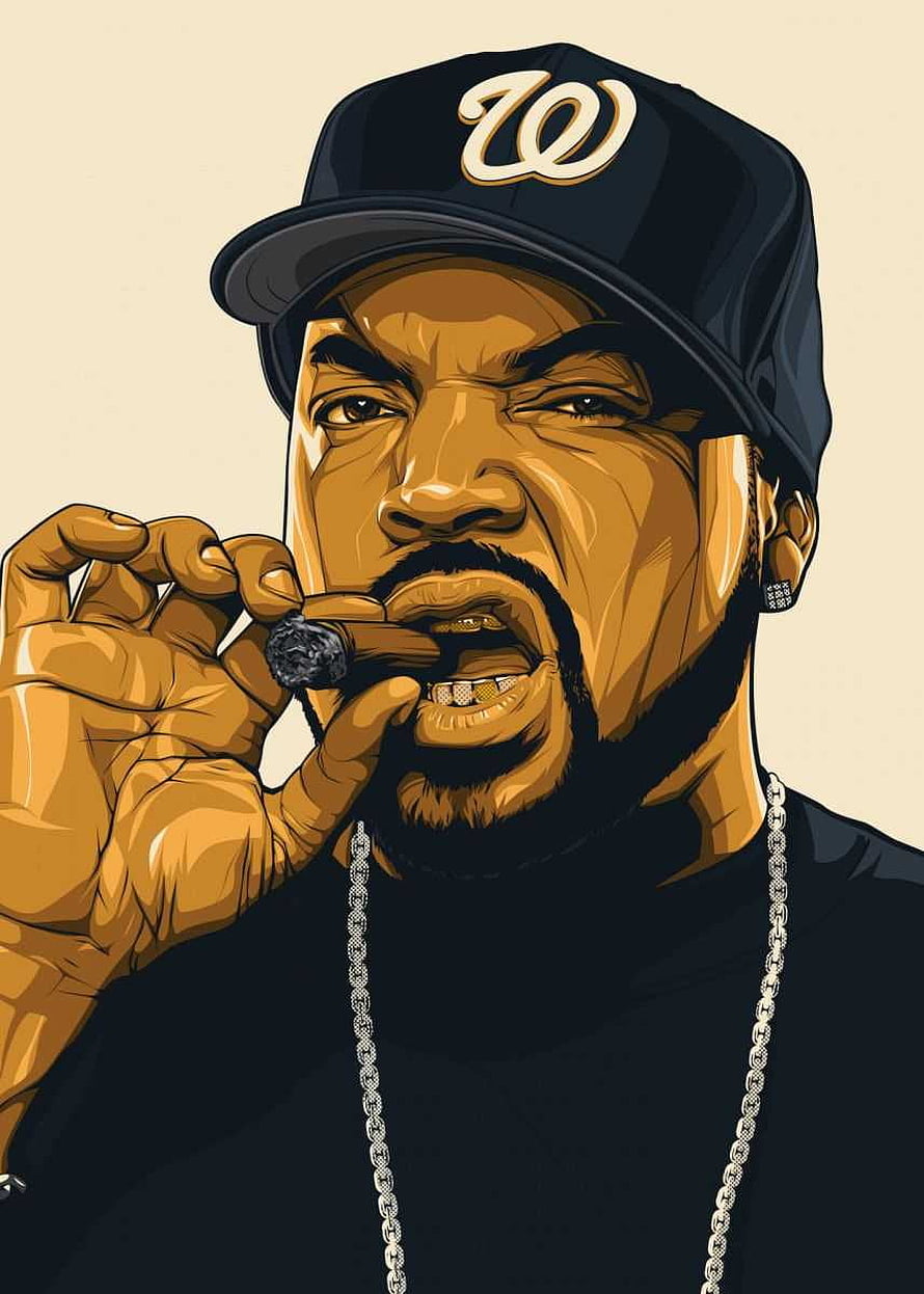 Ice Cube Digital Portrait Wearing Washington Nationals Cap and Smoking a Cigar HD phone wallpaper