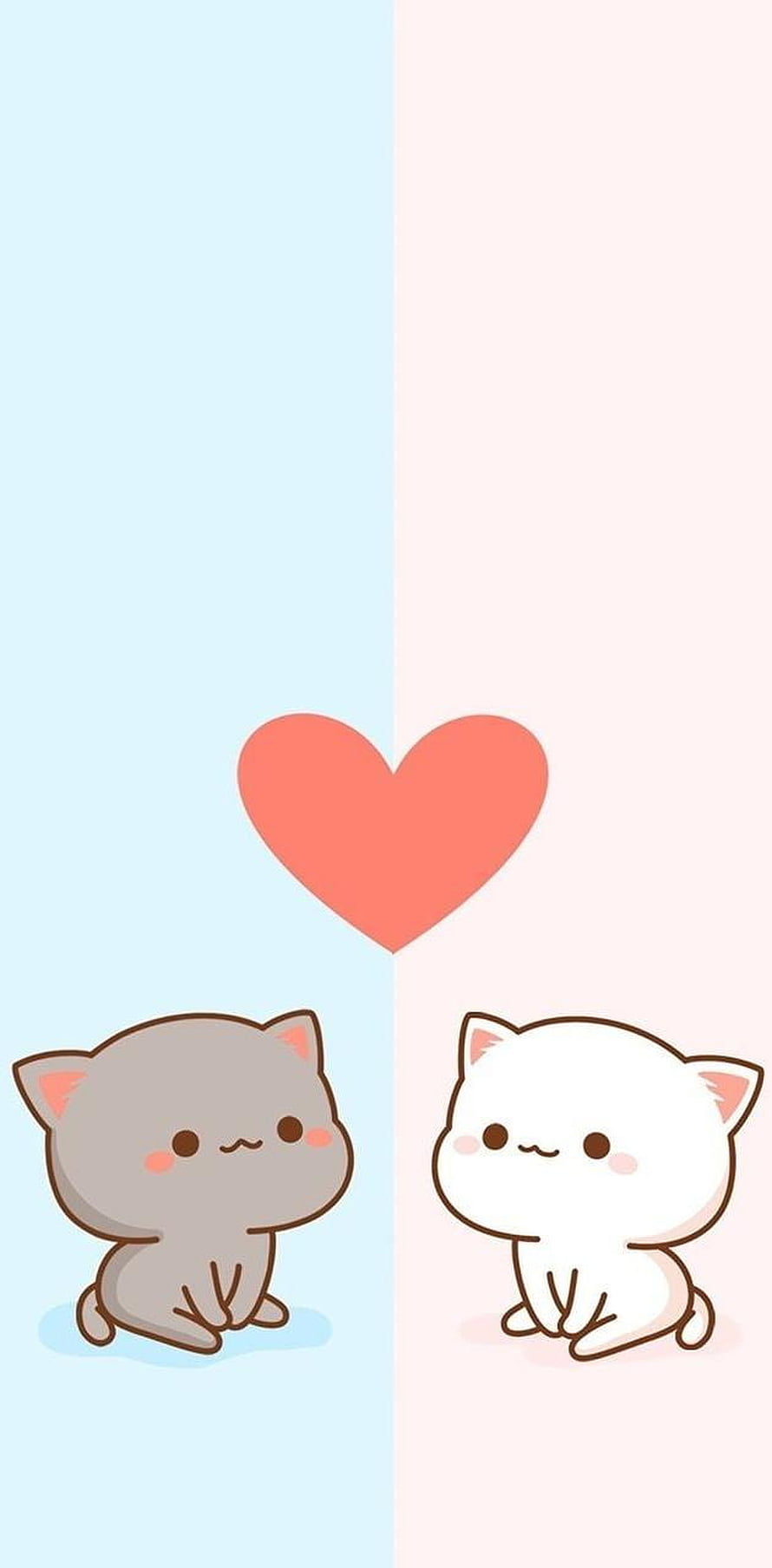 Cute Kawaii Mochi Mochi Peach Cat Couple with Heart on Pastel Background HD phone wallpaper