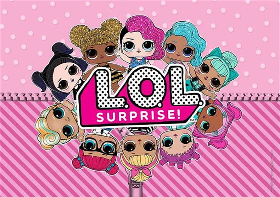 L.O.L. Surprise! Dolls Group Illustration on Pink Polka Dot and Striped Background HD wallpaper